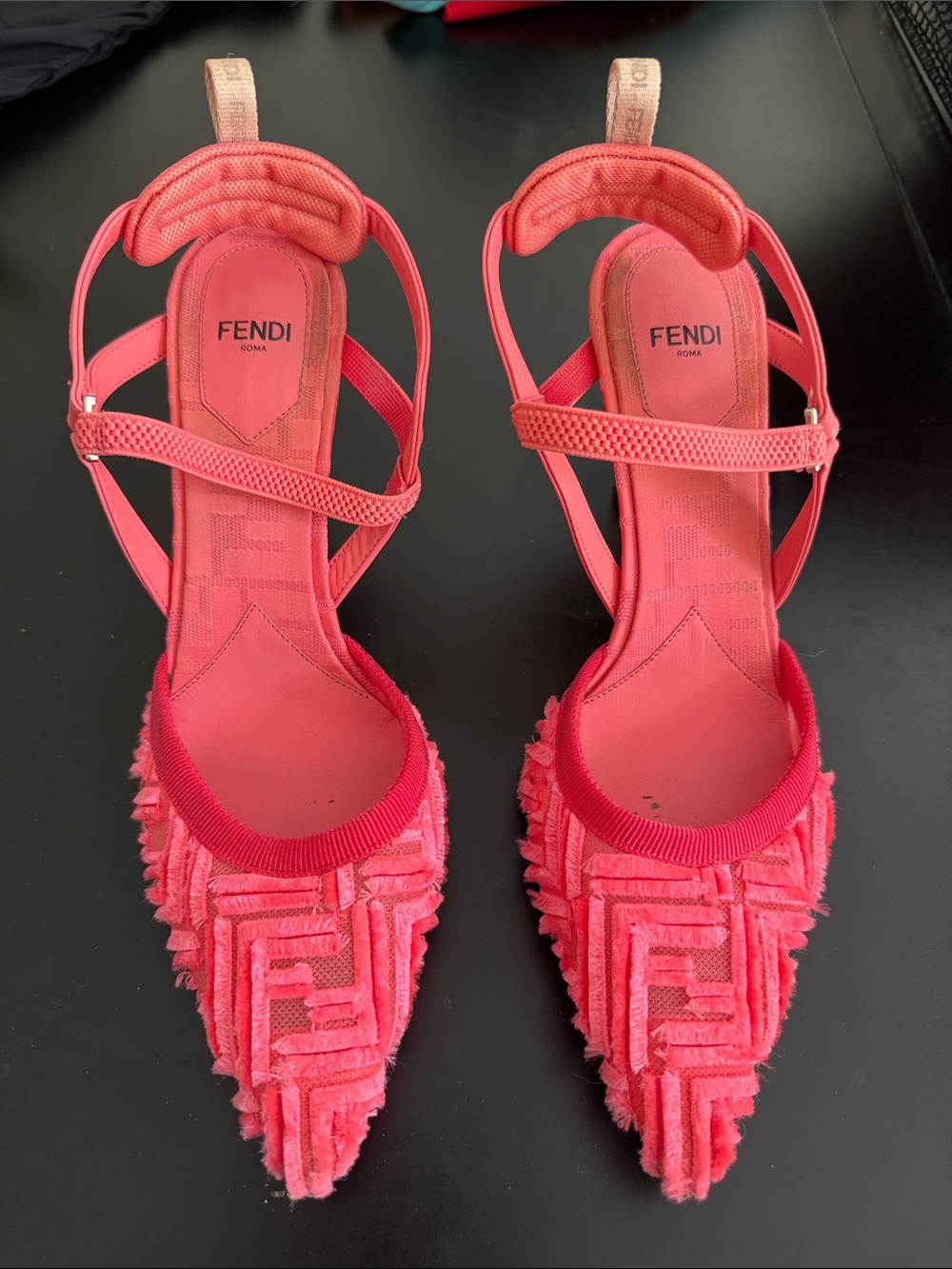 Fendi Colibrì FF Logo Pointed- Toe Slingback Pumps - Hot Pink